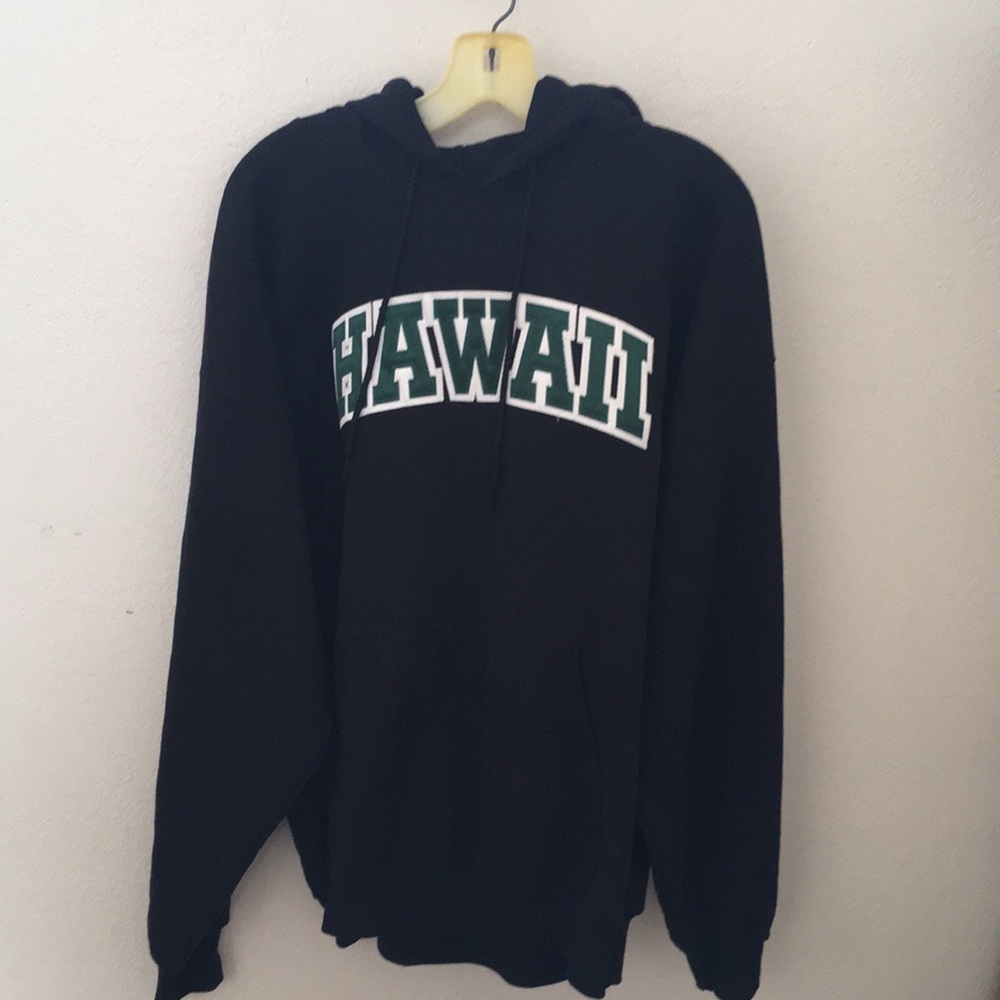 Hanes Hawaii Pull Over Sweatshirt Hoodie Stitched Logo XL Black